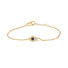 Load image into Gallery viewer, 10K Yellow Gold Blue Sapphire and Diamond Accent Evil Eye Station Link Bracelet (H-I Color, I1-I2 Clarity) - Size 7"