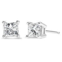 Load image into Gallery viewer, AGS Certified 2/5 Cttw Princess Cut Diamond 14K White Gold 4-Prong Solitaire Square Stud Earrings (L-M Color, I1-I2 Clarity)