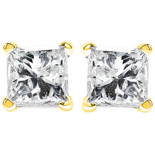将图片加载到图库查看器,14K Yellow Gold 1.00 Cttw Princess-Cut Square Near Colorless Diamond Classic 4-Prong Solitaire Stud Earrings (J-K Color, I1-I2 Clarity)