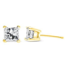 Load image into Gallery viewer, 14K Yellow Gold Clarity Enhanced Princess Cut Diamond Certified Stud Earrings (0.50 cttw, H-I Color, I1-I2 Clarity)