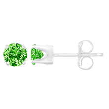 Load image into Gallery viewer, .925 Sterling Silver 1/5 Cttw Round Brilliant-Cut Green Diamond Classic 4-Prong Stud Earrings (Fancy Color-Enhanced, I2-I3 Clarity)