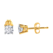 将图片加载到图库查看器,AGS Certified 14K Yellow Gold 1/2 Cttw 4 Prong Set Brilliant Round-Cut Solitaire Diamond Push Back Stud Earrings (O-P, Color, SI2-I1 Clarity)