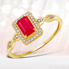 将图片加载到图库查看器,0.75 Carat Genuine Ruby and White Diamond 14K Yellow Gold Ring