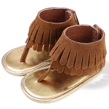 将图片加载到图库查看器,Baby Summer Newborn 0-18M Infant Baby Girls Children's Sandals Summer New Retro Tassel Flannel Baby Shoes Solid Non-slip