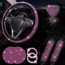将图片加载到图库查看器,Diamond Set Leather Steering Wheel Cover Rhinestones Steering Wheel Cover With Crystal Breathable Anti-Slip Steering Wheel Protector Diamond Sparkling Car Steering Wheel Protector Vehicle Car Bling Steering Wheel Cover for Women Girls