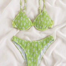 将图片加载到图库查看器,Bikini Ditsy Floral Tie Front Bandeau V Neck 2 Piece Swimsuit for Women – High Cut Cheeky Bikini Set with Hollow Out Detail and Stretchy Polyamide Fabric – Flirty Summer Beachwear for Poolside Style and Tropical Getaways