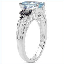 Load image into Gallery viewer, 1.92 Carat Genuine Aquamarine & Black Spinel .925 Sterling Silver Ring