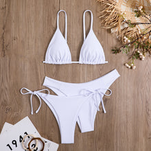 Load image into Gallery viewer, Essential Edge 3-Piece Bikini Set for Women – Solid Color High-Cut Triangle Top Two-Style Bottoms with Side Lace-Up Design & Quick-Drying Comfort – Versatile Women's Swimwear for Summer Pool Beach & Travel