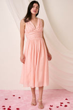 Load image into Gallery viewer, Ruched V-Neck Sleeveless Midi Dress For Women – Elegant and Chic Dress with Flattering Ruched Detailing and Sophisticated V-Neck
