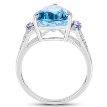 将图片加载到图库查看器,6.86 Carat Genuine Swiss Blue Topaz, Tanzanite & White Topaz .925 Sterling Silver Ring