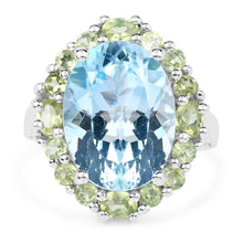 将图片加载到图库查看器,12.77 Carat Genuine Blue Topaz and Peridot .925 Sterling Silver Ring