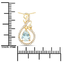 Load image into Gallery viewer, 0.76 Carat Genuine Aquamarine and White Diamond 14K Yellow Gold Pendant