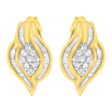 Load image into Gallery viewer, 10K Yellow Gold 1/3 cttw Round-Cut Diamond Cluster and Swirl Stud Earrings (J-K Clarity, I2-I3 Color)