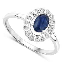 Load image into Gallery viewer, 0.52 Carat Genuine Blue Sapphire and White Diamond 14K White Gold Ring