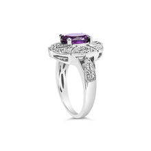 Load image into Gallery viewer, .925 Sterling Silver 9x7mm Oval Purple Amethyst and Diamond Accent Art Deco Style Cocktail Ring (I-J Color, I1-I2 Clarity) - Size 6