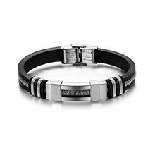 将图片加载到图库查看器,Stainless Steel Silicone Bracelet Men Jewelry Wrist Band Punk Style Men Rubber Charm Brecelet