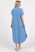 将图片加载到图库查看器,Mineral Wash V-Neck Button-Up Midi Shirt Dress – Trendy, Casual, Lived-In Look with Classic Button Details for Effortless Style