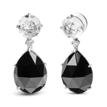 Load image into Gallery viewer, 18K White Gold 1/5 Cttw Diamond with Round White Topaz and 20x15mm Pear Cut Black Onyx Gemstone Dangle Earring (G-H Color, SI1-SI2 Clarity)