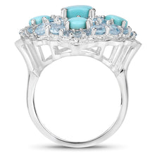 将图片加载到图库查看器,6.18 Carat Genuine Turquoise and Blue Topaz .925 Sterling Silver Ring