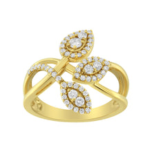 Load image into Gallery viewer, 10K Yellow Gold 1/2 Cttw Round-Cut Diamond Layered Crossover Triple Leaf Bypass Ring (I-J Color, I1-I2 Clarity) - Size 7