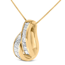 将图片加载到图库查看器,14K Yellow Gold 1 5/8 Cttw Princess and Baguette Diamond Duo Bar Pendant Necklace (G-H Color, VS2-SI1 Clarity) - 18"