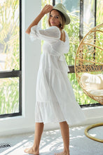 将图片加载到图库查看器,New Summer Dot Flounce Sleeve Smocked Tiered Midi Dress – Fluttering, Charming Swiss Dot Dress with Flounce Sleeves, Smocked Waist, and Tiered Design