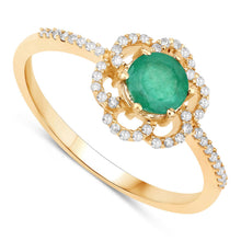 Load image into Gallery viewer, 0.55 Carat Genuine Zambian Emerald and White Diamond 14K Yellow Gold Ring