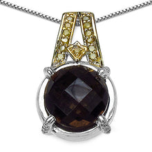 Load image into Gallery viewer, 3.16 Carat Genuine Smoky Quartz, Yellow Diamond & White Diamond .925 Sterling Silver Pendant