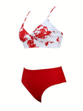 Load image into Gallery viewer, Coastal Flair V-Neck Bikini Set – Eye-Catching Random Print Two-Piece Chic Swimsuit with Spaghetti Straps High Cut Shorts and Ultra-Stretch Comfort – Women’s Summer Swimwear for Beach Days & Casual Poolside Vibes