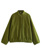将图片加载到图库查看器,Autumn Casual Full Size Drop Shoulder Snap Down Jacket with Buttoned Front and Pockets