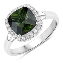 Load image into Gallery viewer, 2.64 Carat Genuine Green Tourmaline and White Diamond 14K White Gold Ring