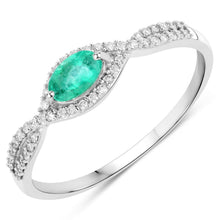 Load image into Gallery viewer, 0.32 Carat Genuine Zambian Emerald and White Diamond 14K White Gold Ring