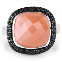 Load image into Gallery viewer, 6.46 Carat Genuine Peach Moonstone and Black Spinel .925 Sterling Silver Ring