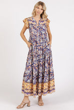 Load image into Gallery viewer, Floral Ruffled Notched Cap Sleeve Maxi Summer Dress For Women – Bohemian Chic Dress with Floral Print and Ruffled Details