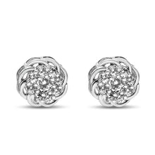 Load image into Gallery viewer, .925 Sterling Silver 1/2 Cttw Round Diamond Cluster Openwork Floral Halo Stud Earrings (I1-I2 Clarity, I-J Color)