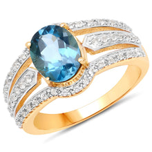 Load image into Gallery viewer, 14K Yellow Gold Plated 2.30 Carat Genuine London Blue Topaz and White Topaz .925 Sterling Silver Ring