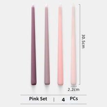 Load image into Gallery viewer, 4pc Unscented 12" Candles Colored Long Stick Candle Smokeless Home Wedding Centerpiece Birthday Candle Tall Taper Candles Dripless Unscented Dinner Candle Paraffin Wax Candles