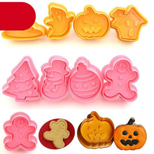 Load image into Gallery viewer, 4Pcs/set Plastic Christmas Christmas Tree Halloween Pumpkin Ghost Theme Cookie Cutter Plunger Fondant Chocolate Mold Halloween Cookie Cutters Thanksgiving Fall Christmas Cookie Cutters Biscuit Mold 3D Mini Fondant Cookie Tools