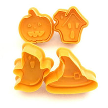 Load image into Gallery viewer, 4Pcs/set Plastic Christmas Christmas Tree Halloween Pumpkin Ghost Theme Cookie Cutter Plunger Fondant Chocolate Mold Halloween Cookie Cutters Thanksgiving Fall Christmas Cookie Cutters Biscuit Mold 3D Mini Fondant Cookie Tools