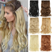 Load image into Gallery viewer, 5 Clip In Hair Extension Heat Resistant Fake Hairpieces Long Wavy Hairstyles Synthetic Clip Golden On Hair Extensions Straight Hair Extensions with Invisible Fish Line Layered Hairpiece