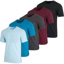 Load image into Gallery viewer, 5-Pack: Men's Cotton Crew Neck Pocket T-Shirts