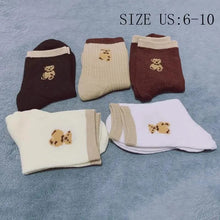 Load image into Gallery viewer, 5-Pairs: Bear Embroidery Low Cut Ankle Socks