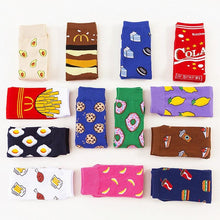 Load image into Gallery viewer, Women's Colorful Cotton Socks Fruits Banana Avocado Lemon Egg Cookie Donuts Food Happy Color Socks