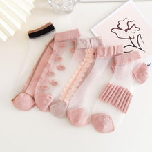 Load image into Gallery viewer, 5 Pairs Young Girl Funny Cute Fashion Colorful Candy Dot Red Lips Wave Socks Sweet Women Thin Summer Ankle Crystal Sheer Socks For Women