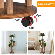 Load image into Gallery viewer, 5-Tier Plant Stand with 4 Detachable Wheels Wooden Plant Pot Rolling Shelf