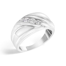 Load image into Gallery viewer, Men's .925 Sterling Silver 1/2 Cttw Diamond Channel Set 3-Stone Band Ring - Ring Size 10