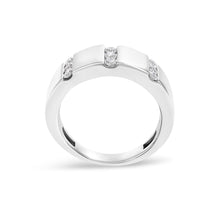 Load image into Gallery viewer, Men's .925 Sterling Silver 1/2 Cttw Diamond Triple Three Stone Row Band Ring (H-I Color, I1-I2 Clarity) - Ring Size 10