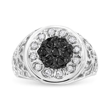 Load image into Gallery viewer, .925 Sterling Silver 1/4 Cttw White and Black Treated Diamond Halo Cluster Ring for Men (I-J Color, I3 Clarity) - Size 10