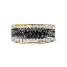 Load image into Gallery viewer, 14K Yellow Gold Plated .925 Sterling Silver 1 1/4 Cttw White and Black Treated Diamond Multi Row Band (Black/I-J Color, I2-I3 Clarity) - Size 10