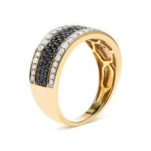 Load image into Gallery viewer, 14K Yellow Gold Plated .925 Sterling Silver 1 1/4 Cttw White and Black Treated Diamond Multi Row Band (Black/I-J Color, I2-I3 Clarity) - Size 10